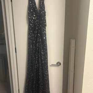 Nicole Miller Black and Gold Patterned Gown